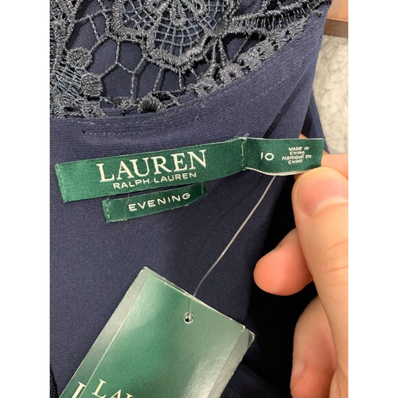 Lauren Ralph Lauren Lighthouse Navy Floral Lace Back Zip Lined Evening Gown 10 - Picture 5 of 13